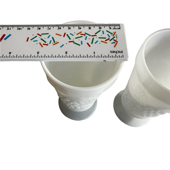 TWO VINTAGE WHITE MILK GLASS GRAPEVINE  PEDESTAL BASE - Picture 2 of 12